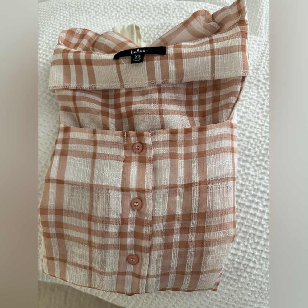 Lulus white and orange plaid bodysuit - Picture 4 of 6